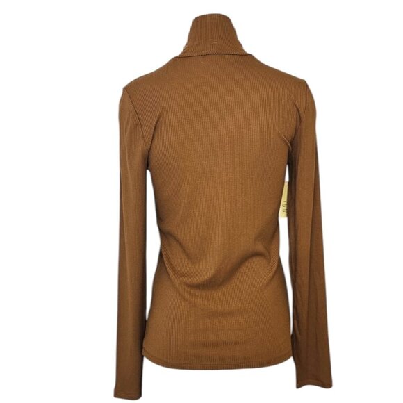 Aritzia Wilfred Only Hip, Long Sleeve, Mock Neck, Ribbed Shirt, Brown, Modal, M - Picture 2 of 8